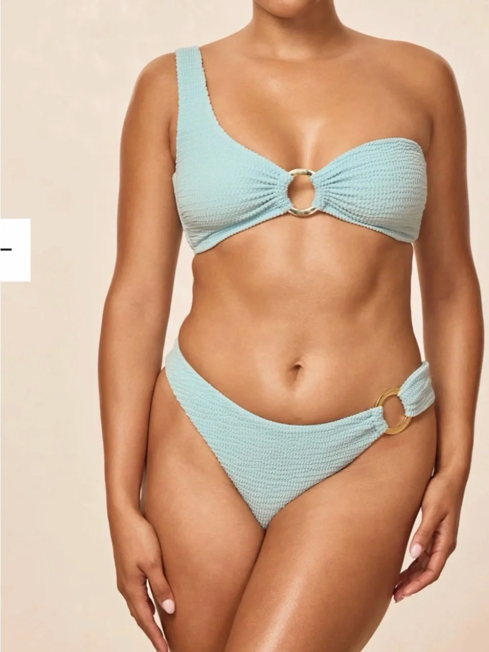 Monday Swimwear Seafoam One-Shoulder Ring Bikini Set